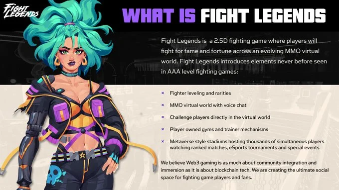 Fight Legends project overview artwork featuring Nix and the What is Fight Legends presentation