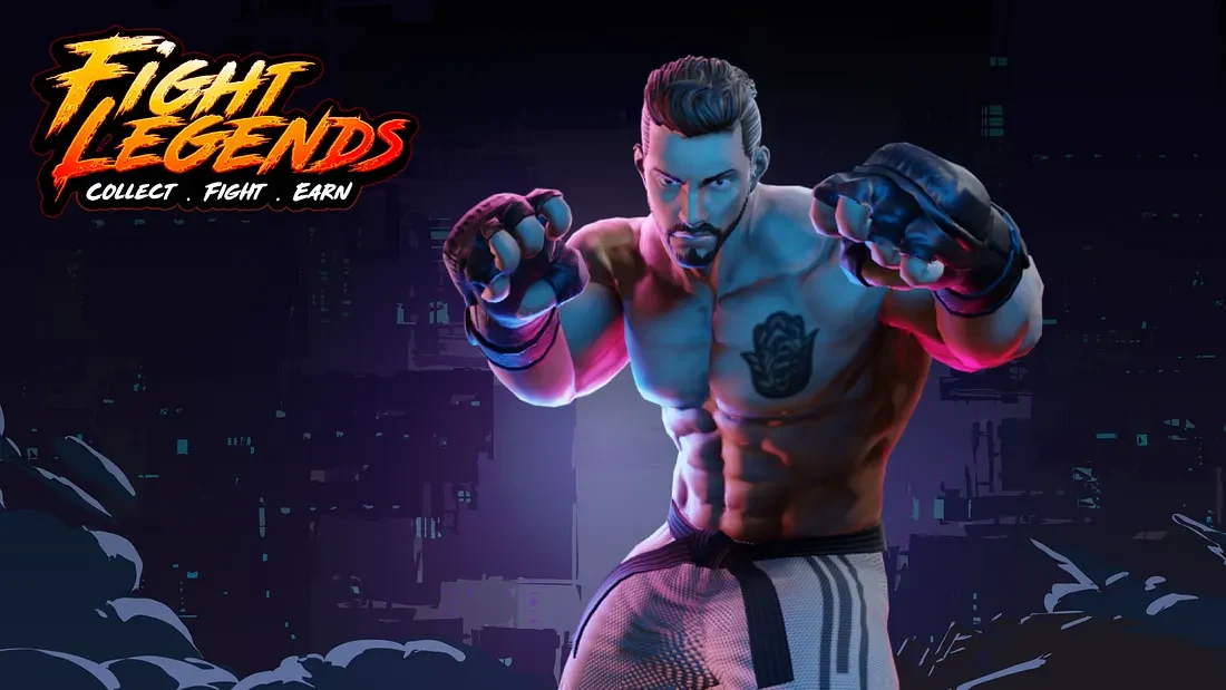 Ross Levine’s Fight Legends character in a fighting stance against the city backdrop