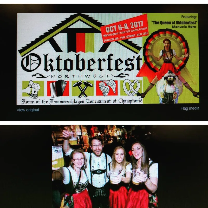 Oktoberfest event flyer above a group photo.